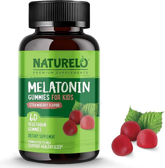 NATURELO Melatonin Gummies for Kids – Non-GMO, Gluten-Free, Soy Free - Strawberry Flavor - Gentle Sleep Supplement - 60 Vegetarian Gummies