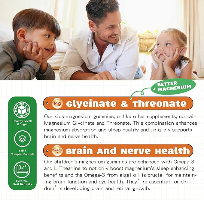 Magnesium Complex Gummies for Kids & Adults- Magnesium Glycinate, Threonate Supplement- Support Calm Stress Relief, Bones, Mood Vegan- Sugar-Free Orange Flavor, 60 Gummies