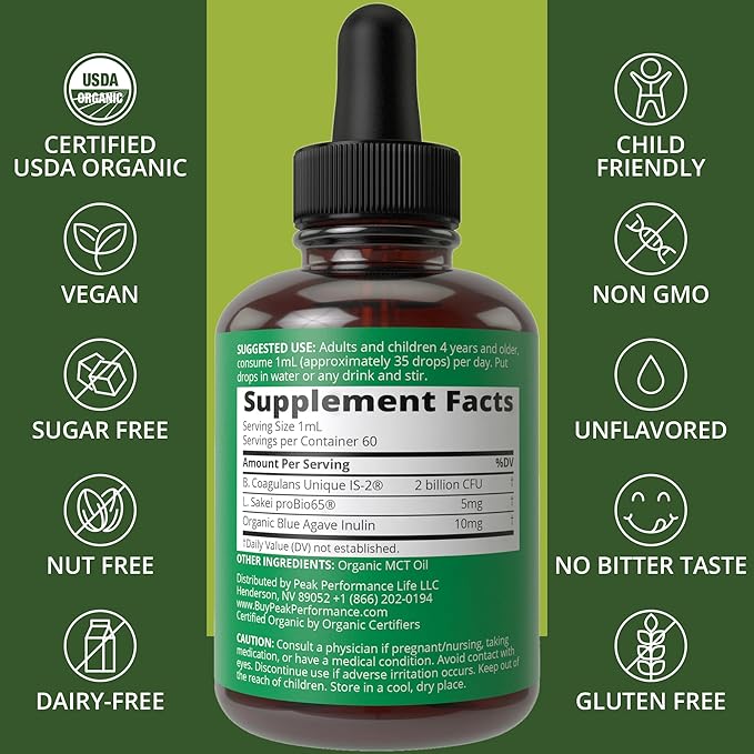 Organic Synbiotic = Prebiotics + Probiotics + Postbiotics 3-in-1 Supplement for Women, Men, & Kids. Pre, Pro, & Post Biotics Liquid Drops for Gut + Microbiome Balance. Made in USA, Vegan, Zero Sugar