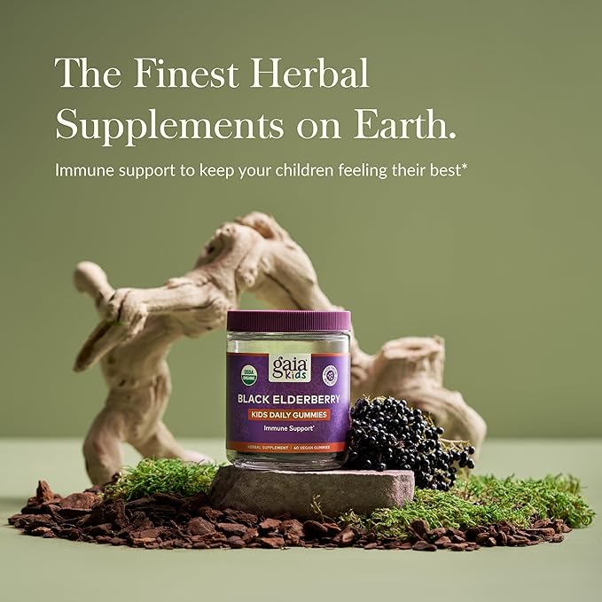 Gaia Herbs GaiaKids Black Elderberry Daily Gummies for Kids - Delicious Immune Support Supplement - Certified Organic Black Elderberries for Immune System Support - 40 Gummies (40-Day Supply)
