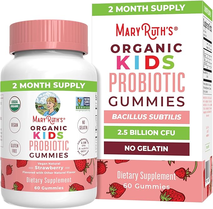 MaryRuth Organics Kids Probiotics for Digestive Health | USDA Organic Probiotic Gummies | Probiotics for Kids | Immune Support | Gut Health Supplement | Vegan | Non-GMO | Gluten Free | 60 Count