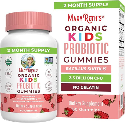MaryRuth Organics Kids Probiotics for Digestive Health | USDA Organic Probiotic Gummies | Probiotics for Kids | Immune Support | Gut Health Supplement | Vegan | Non-GMO | Gluten Free | 60 Count