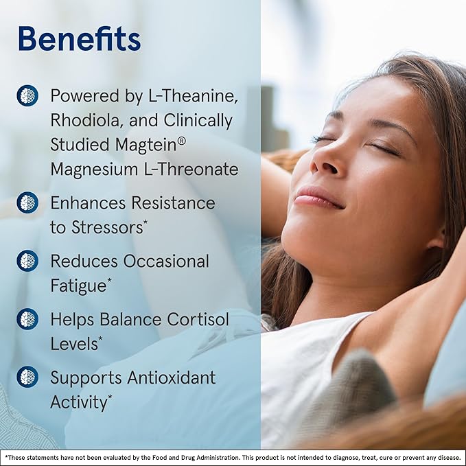 Jarrow Formulas Magnesium L-Threonate, MagMind Stress Resistance with L-Theanine and Rhodiolife, High Absorption Magnesium, Stress Relief and Mood Support, 60 Veggie Capsules, Up to a 30 Day Supply