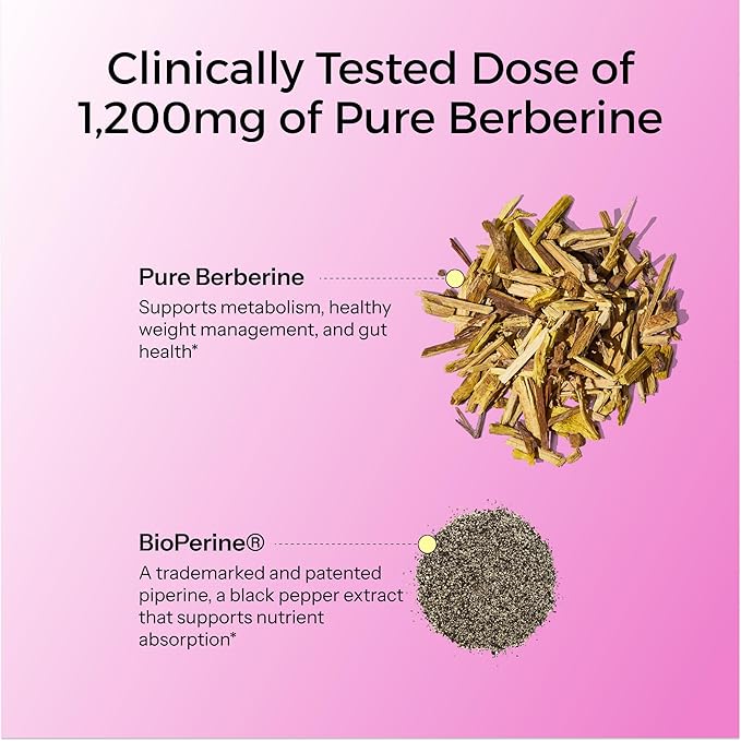HUM Best of Berberine Supplement 1200mg - Pure Potency for Metabolic Wellness, Enhanced with BioPerine for Maximum Absorption (60 Capsules)