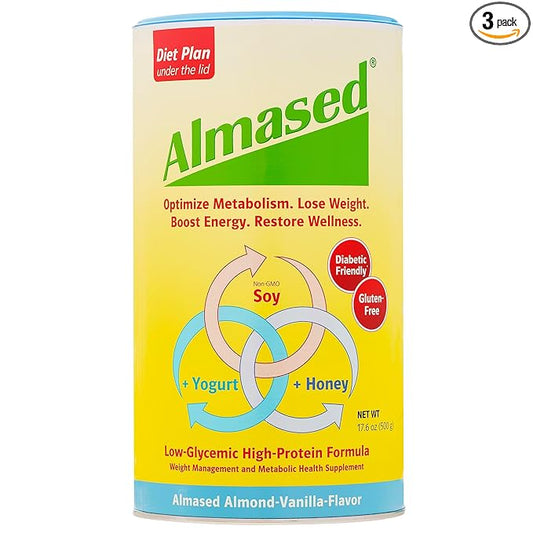 Almased Vanilla Meal Replacement Shake - Low-Glycemic High Plant Base Protein Powder- Nutritional Weight Health Support Supplement - Vanilla Flavor - 17.6 oz (1.1 Pound (3 Pack))