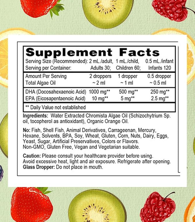Go Healthy DHA Omega 3 Supplement Liquid Drops for Kids, Children, Infants & Adults - Vegan Omega 3 Fish Oil Alternative, Orange Flavor, 30,000 mg DHA per Bottle 30-120 Servings