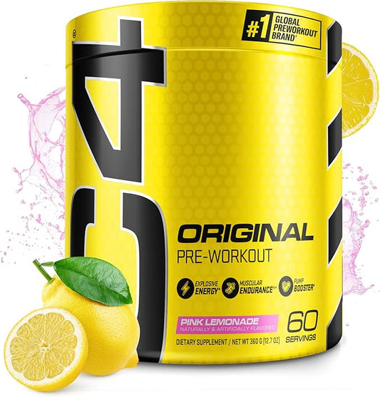 Cellucor C4 Original Pre Workout Powder Pink Lemonade Vitamin C for Immune Support Sugar Free Preworkout Energy for Men & Women 150mg Caffeine + Beta Alanine + Creatine 60 Servings