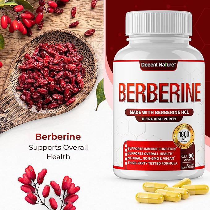 Berberine Supplement 1800mg - Premium Berberine HCl 97% High Purity Berberine Plus, Supports Immune System, High Potency Berberine Hydrochloride, Non-GMO Vegan, for Men Woman 90 Capsules