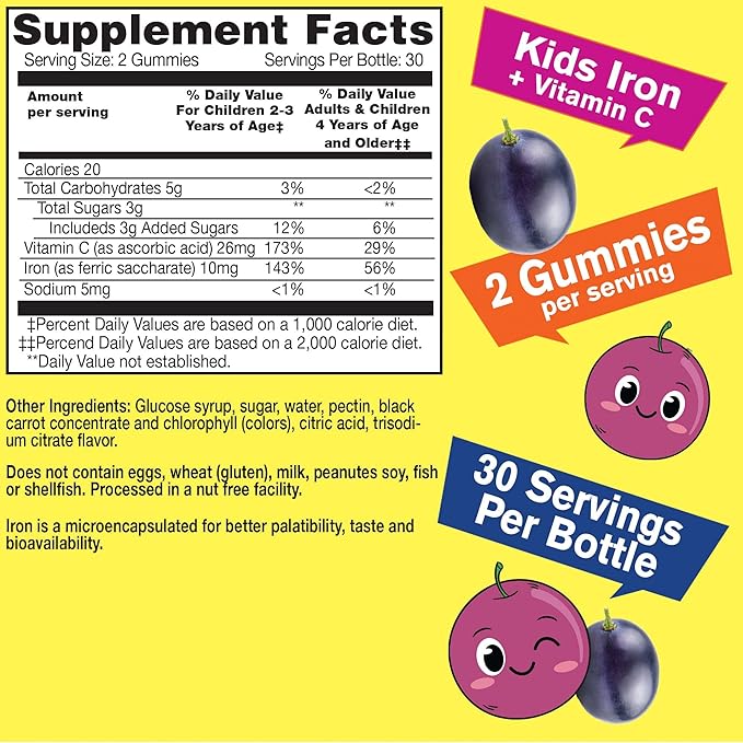 Iron + Vitamin C Kids + Magnesium Citrate Kids, Gummies Bundle - Great Tasting, Vitamin Supplement, Gluten Free, GMO Free, Chewable Gummy