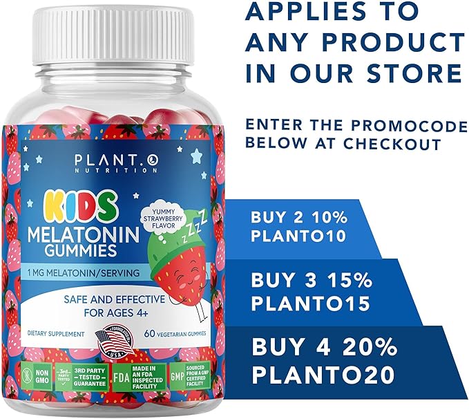 Kids Melatonin Gummies [Fall Asleep Faster with 100% Drug Free Strawberry Cream Flavored Gummy] for Natural Sleep Support | Vegetarian, Gluten Free | 60 Children’s Melotonin Chewables