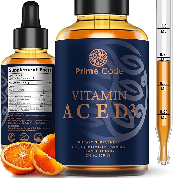 Prime Code Iron Gummies for Women & Men with Vitamin B12, Liquid Vitamin B1 Drops with Vitamin B3 B6 & B12, Liquid Vitamin A Supplement for Women & Men with Vitamin C E and D3