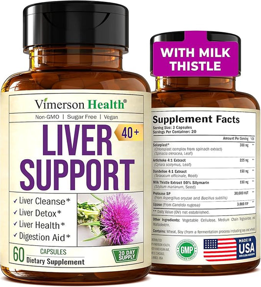 Liver Cleanse Detox & Repair Milk Thistle Supplement. Liver Support with Digestive Enzymes, Artichoke Extract, Dandelion Root Supplement. Milk Thistle Liver Detox & Liver Cleanse. 60 Liver Health Caps