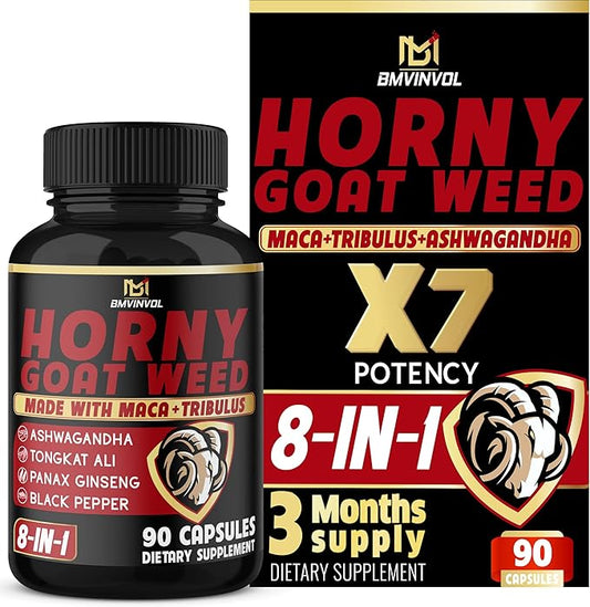 BMVINVOL Horny Goat Weed Capsules with Maca, Ginseng, Tribulus Terrestris, Ashwagandha, Black Pepper - 90 Count for 3 Month Supply