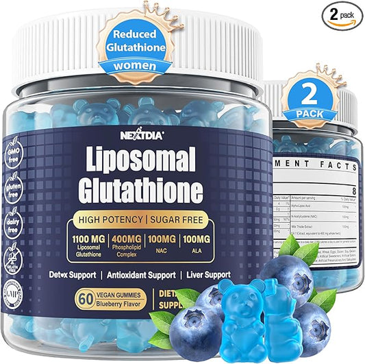 1100mg Liposomal Glutathione Gummies for Women, Active L-Glutathione Reduced (GSH) with Vitamin C, Phospholipids, ALA, NAC & Milk Thistle, Antioxidant for Anti-Aging, Immune & Cleansing, Vegan, 120 ct