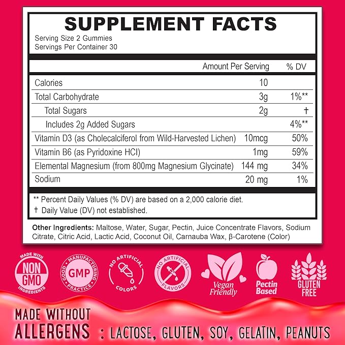 Center-Filled Magnesium Glycinate Gummies 400MG - High Absorption for Kids, Teens & Adults - Supplement for Sleep, Calm & Muscle Relaxation with B6 & D3 - Gluten Free & Vegan Friendly - 60 Count