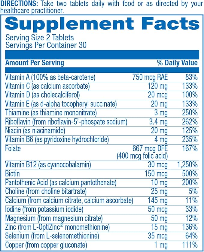 Iron Free Daily Multivitamin for Men and Women with Digestive Blend, 60 Tablets - AVED Eze Daily Multi Vitamin and Minerals Health Supplement - Vitamins A, C, D, E, Vitamin B Complex,