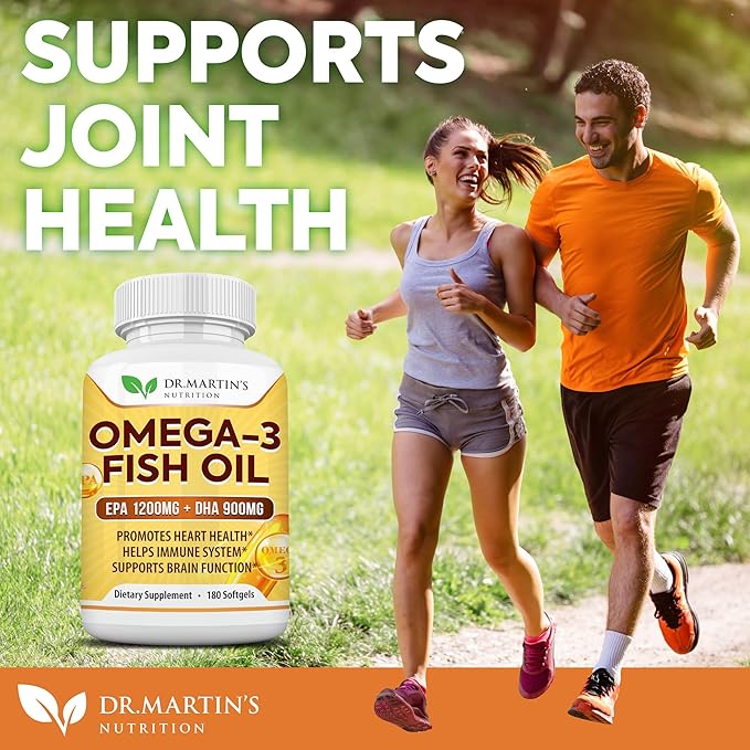 Omega 3 Fish Oil 3750mg Triple Strength | EPA 1200mg + DHA 900mg Fatty Acids | Fish Oil Omega 3 Supplement | Promotes Healthy Heart, Immune System, Eyes, Skin & Brain Function | 180 Burpless Softgels