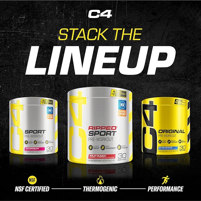 Cellucor C4 Ripped Sport Pre Workout Powder Fruit Punch - NSF Certified for Sport + Sugar Free Preworkout Energy Supplement for Men & Women | 135mg Caffeine | 30 Servings