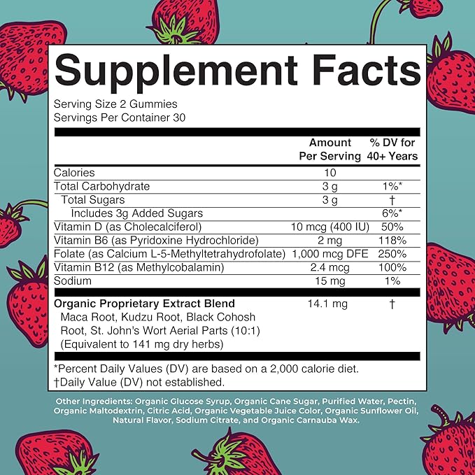 Organic Menopause Gummies by MaryRuth's | Menopause Supplements for Women | Mood Support | Hot Flash Relief | Maca Root | Black Cohosh | USDA Organic | Non-GMO | Vegan | 30 Servings