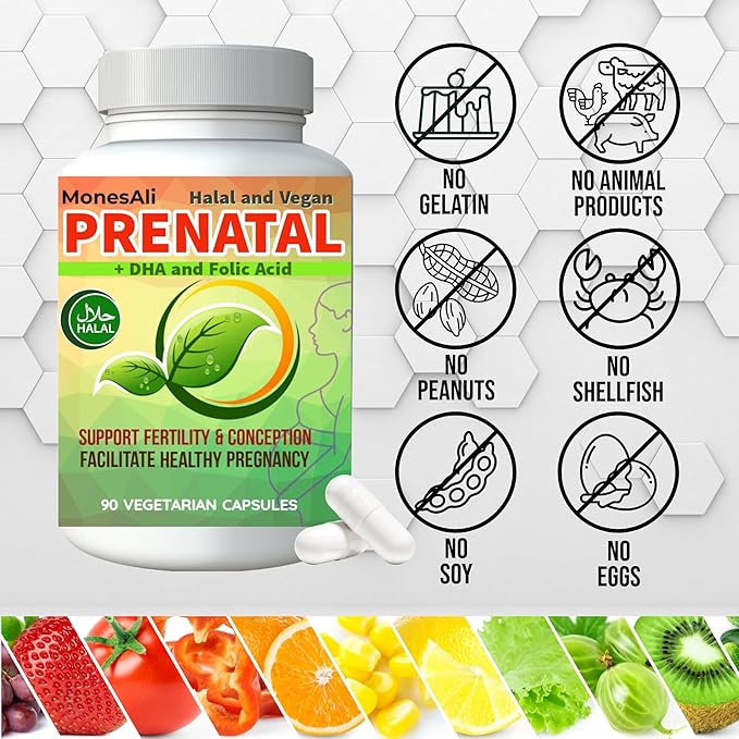 90 Capsules, Multivitamin Vitamins for Women, Halal Prenatal Vitamins for Women, Supplements with DHA and Folic Acid, Vegan and Gelatin Free Vitamins, Womens prenatal multivitamin