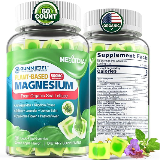 Organic Magnesium Gummies 500mg for Adults and Kids 7+ | Equivalent to 10 Forms of Magnesium | Plant-Based | Best Absorption | Gentle On Stomach |Supports Zzz & Relaxation,Brain,Muscle, Hēart, Bone