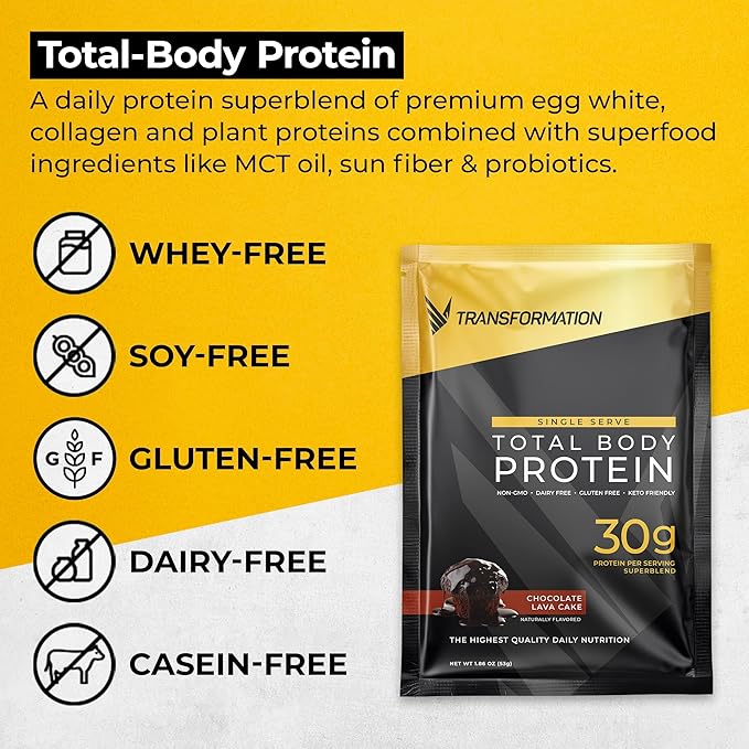Transformation Protein Super Blend | Egg White, Collagen Peptides, and Plant Protein | 15 Billion CFU Probiotics | Digestive Enzymes | MCT Oil | Low Carb Shake for Men & Women | Chocolate, 10 pack