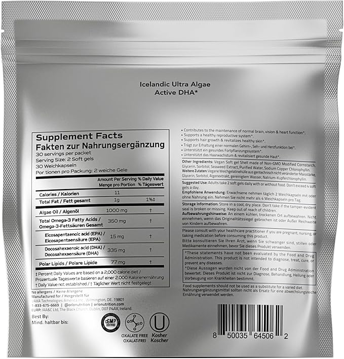 Orlo DHA – Vegan DHA Supplement (EPA & DHA) – Omega 3 Fish Oil & Krill Alternative – Plant-Based Omega-3 Algae Oil – Brain & Heart Support (120 Mini Burpless Softgels KIT)