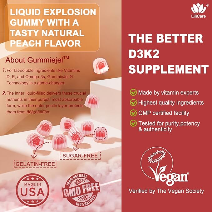 Vitamin D3 K2 Gummies 5000IU / 10,000 IU with 500mg Calcium + K2(MK-7) 200mcg, Magnesium, Vitamin C & Zinc, Extra Strength - Ultimate Absorbency for Bones, Muscles, Teeth, Vegan, 60 Count (Pack of 1)