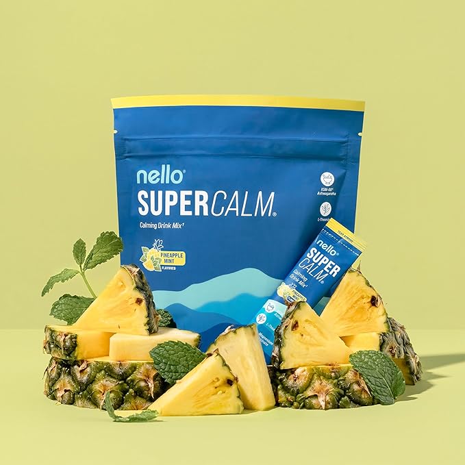 Supercalm Drink Mix – Ashwagandha KSM-66, Magnesium Glycinate, L-Theanine, Vitamin D3 – Pineapple Mint Flavor (20 Travel Packets)