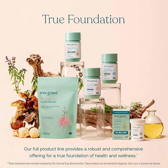 True Grace One Daily Men’s Multivitamin Fermented Minerals, Organic Adaptogens & Mushrooms Whole Body Balance Immune, Endurance, Bone & Heart Support - Non-GMO, Gluten Free - 90 Vegan Tablets