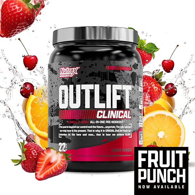 Nutrex Research Outlift Clinical | Clinically Dosed Pre Workout Powder with Creatine, 8G Citrulline, EAA | Energy, Performance, Pump Preworkout Supplement for Men & Women (22 Servings, Fruit Punch)
