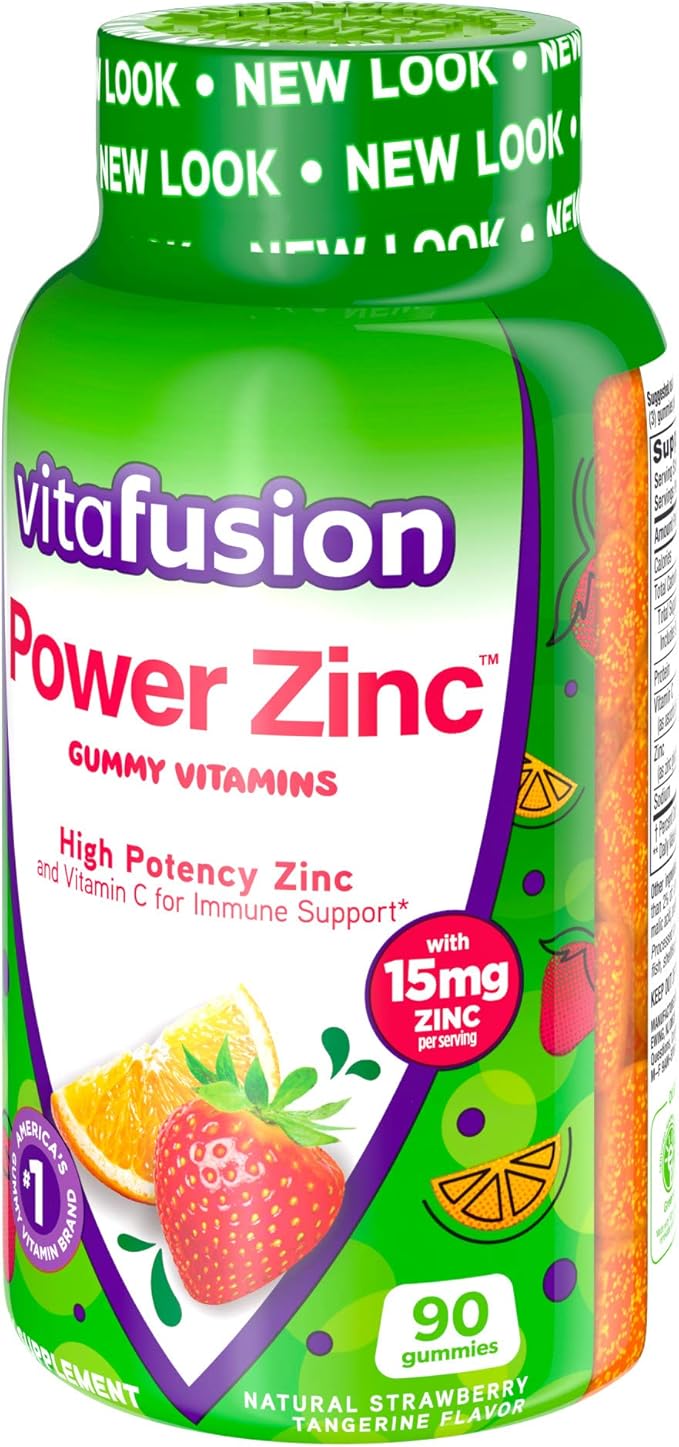 Vitafusion Power Zinc Gummy Vitamins, Strawberry Tangerine Flavored Immune Support (1), 90 Count (Pack of 2)