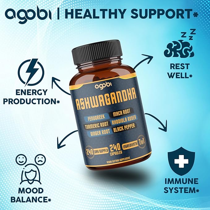 240 Capsules - 8 Month Supply - 7in1 with Fenugreek, Maca, Turmeric, Rhodiola, Ginger, and Black Pepper - Mood, Strength, Spirit and Energy Support Supplement