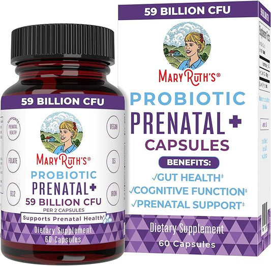 MaryRuth Organics Prenatal Vitamins & Probiotics | 59 Billion CFU | Vitamin D3 & B12 | Iron | Folate | Selenium | Choline | Vegan | Non-GMO | 60 Capsules