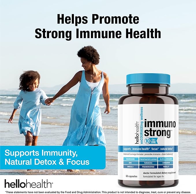 Daily Immune Support Supplement Immunostrong 10-in-1 Immunity Vitamins with Immune Booster Oregano, Olive Leaf, Soothing Antioxidant Omega 3, Turmeric Curcumin & Zinc Vitamins for Adults & Kids -60 ct