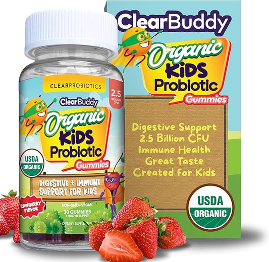 Kids Probiotics Gummies – Daycare Formulated Immunity Gummies - Immune System Boost & Improved Regularity - Plant-based Organic, 2.5 Billion CFU - DE111 Bacillus Subtilis - Strawberry – 1 Month Supply