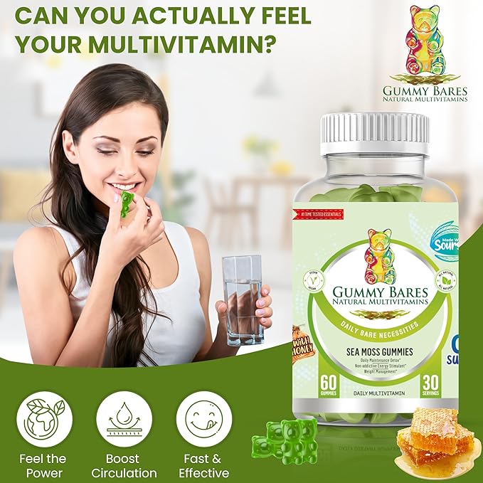 Sea Moss, Bladderwrack, Burdock Root & Soursop Gummies | Immune Support, Joint Inflammation Support, Energy Boost, 0g Sugar | Vegan, 60 Count