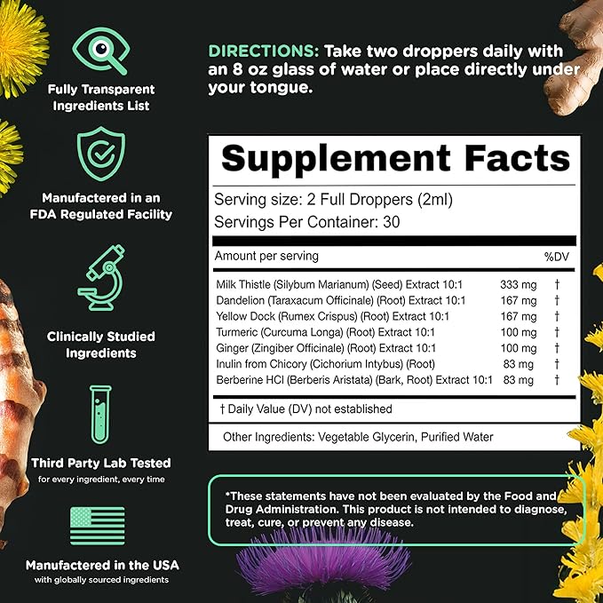 Super Liver Support with Milk Thistle - All Natural Liver Cleanse Detox & Repair Aid - Doctor-Formulated Liver Supplement - Liquid Herbal Supplements for Liver Health - 1 Month Supply