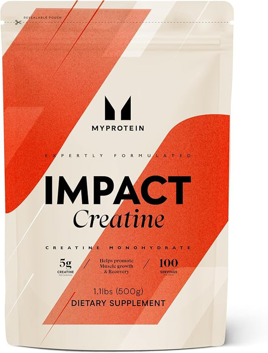 Myprotein - Creatine Monohydrate Powder Bag 1.1 lbs- Pure Unflavored Creatine Powder - Post/Pre Workout Supplement for All Sports and Exercises - Gluten Free, Vegan, Dissolves Easy - (100 Servings)