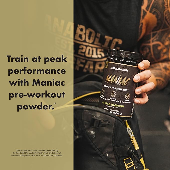 Anabolic Warfare Black Series Maniac, Pre-Workout Powder, Supports Nitric Oxide, Muscle Pumps, and Protein Synthesis* Guerilla Grape