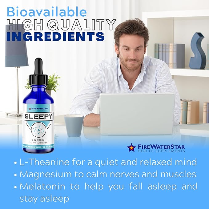 FWS Sleepy - Liquid Melatonin with Magnesium, L-Theanine - Natural Sleep Aid - Fast Acting Liquid Drops - Helps You Get to Sleep and Stay Asleep for a Good Night's Rest - Adults, Teens, Kids