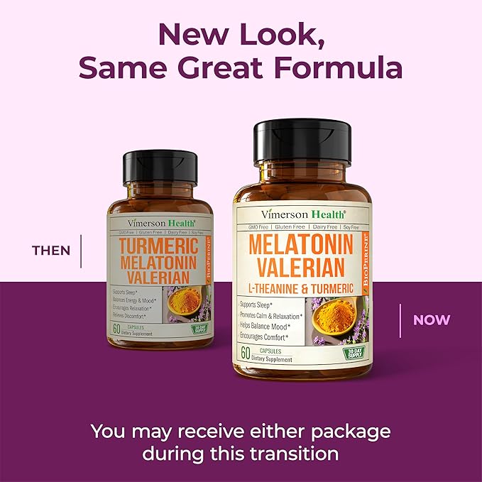 Melatonin Sleep Aid with L Theanine & Valerian Root – Turmeric Supplement – Turmeric Curcumin with Ginger & Black Pepper – L-Theanine & Melatonin 3mg for Sleep, Calm and Stress Relief – 2 Pack