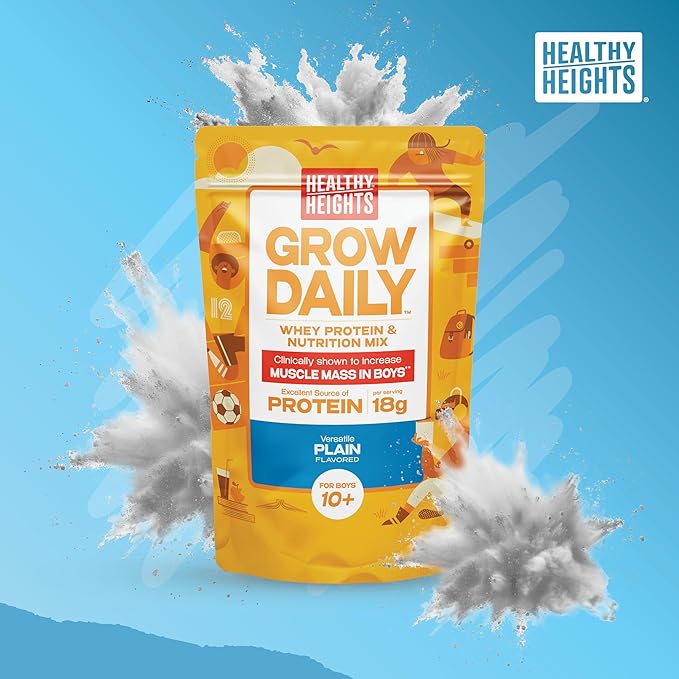 Healthy Heights Grow Daily Kids Protein Drink Mix (Plain) - High Protein Shake for Boys 10+