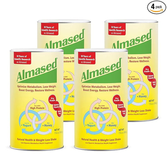 Almased Meal Replacement Shake - High Plant Base Protein Powder- Nutritional Weight Health Support Supplement - Original Flavor - 17.6 oz (4 pack)