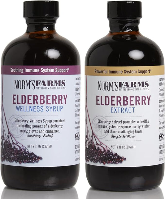 Norm's Farms Black Elderberry Wellness Syrup and Black Elderberry Extract - Natural Immune Support - 2 8 Oz. Containers