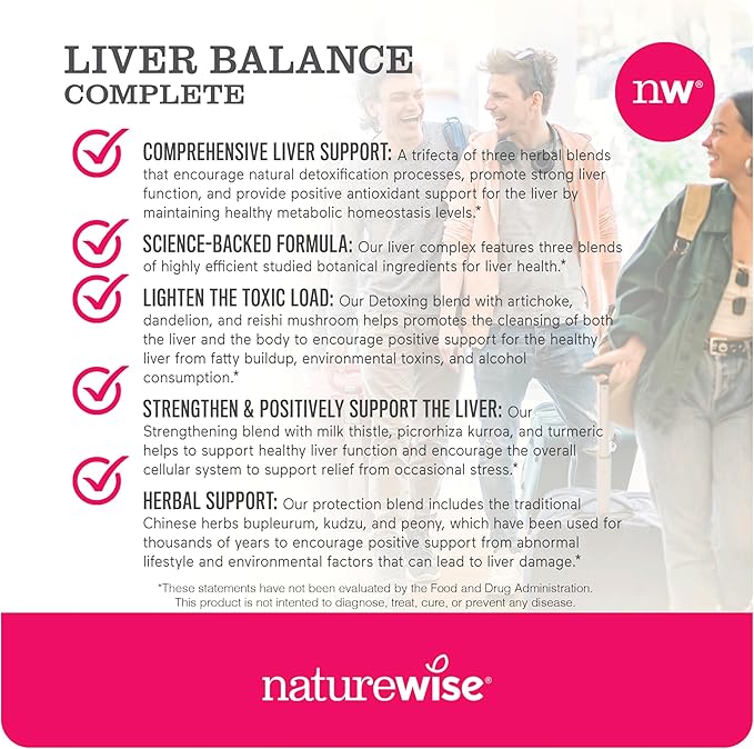 NatureWise Liver Balance Detox Supplement - Triple Repair Formula with Milk Thistle, Dandelion, Turmeric, Artichoke, Reishi Mushroom & Kudzu, - Vegan - 120 Capsules[60-Day Supply]