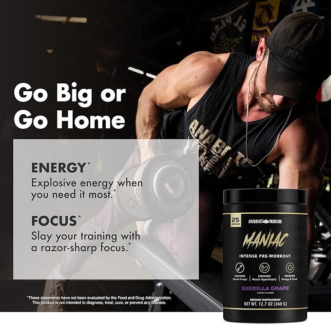 Anabolic Warfare Black Series Maniac, Pre-Workout Powder, Supports Nitric Oxide, Muscle Pumps, and Protein Synthesis* Guerilla Grape
