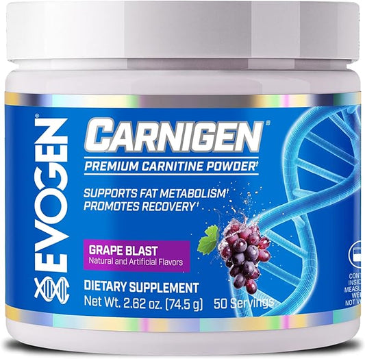 Evogen Carnigen - Premium Carnitine Powder | Supports Fat Metabolism & Promotes Recovery | Stimulant-Free L Carnitine Supplement Matrix with Acetyl L-Carnitine | Grape | 50 Servings