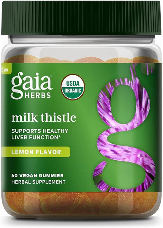 Gaia Herbs Milk Thistle Gummies - Herbal Supplement with Antioxidant Properties for Liver Health & Liver Detox - Lemon Flavored - 60 Vegan Gummies