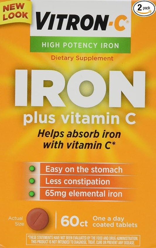Vitron-c High Potency Iron Supplement Tablets 60 Ct (Pack of 2)
